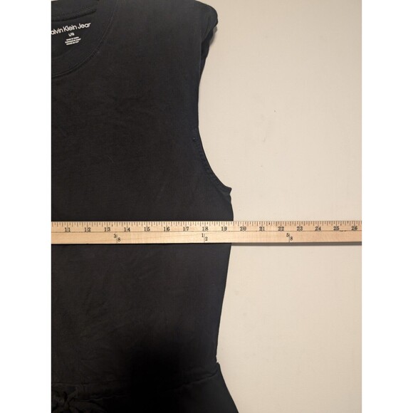 Calvin Klein Women's Black Romper Open Back Padded Shoulders Pockets Drawstring - Picture 5 of 14